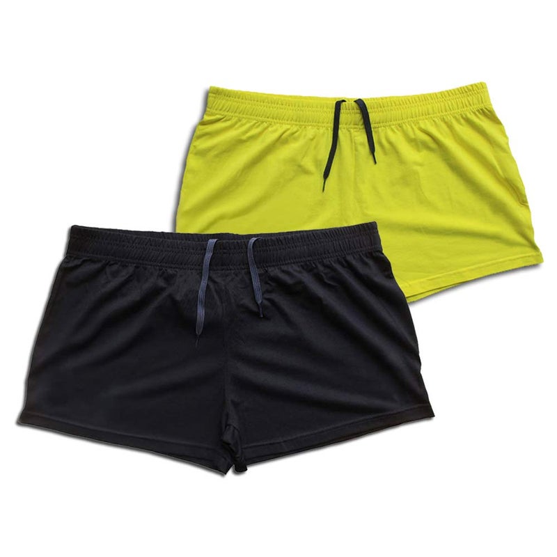 JEEING GEAR Men's Bodybuilding Gym Workout Fitness Shorts 3" Inseam inch Cotton Without Pocket Black Yellow 2pcs M - Image 1